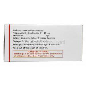 Koranol-40, Generic Inderal, Propranolol Hydrochloride 40mg Box Information