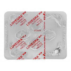 Lovegra, Sildenafil Citrate 100mg Tablet Strip Back