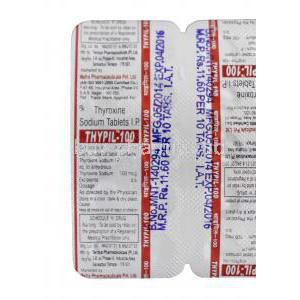 Thypil-100, Generic Synthroid, Thyroxine Sodium 100mcg Tablet Strip Information