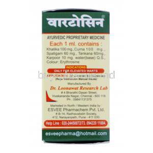 Wartosin, Ayurvedic Elevated Wart Remover 3ml Box Information