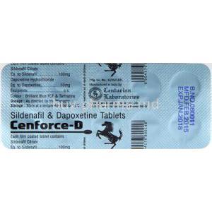 Cenforce-D, Sildenafil Citrate 100mg and Dapoxetine Hcl 60mg Tablet Strip Information