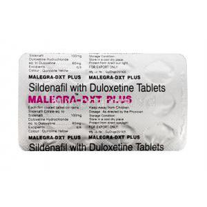 Malegra-DXT Plus, Sildenafil 100mg and Duloxetine 60mg Tablet Strip Information