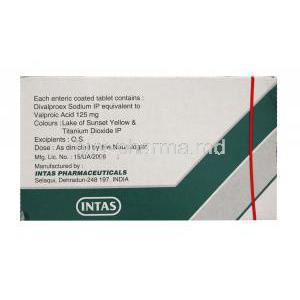 Divaa-125, Generic Depakote, Divalproex Sodium 125mg Box Information