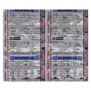 Nexpro-20, Generic Nexium, Esomeprazole 20mg Tablet Blister Pack Information