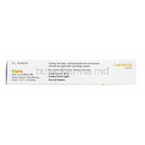 Lumacip Cream, Generic Eldopaque Forte, Hydroquinone 2% 15 gm Cream Box Manufacturer Cipla