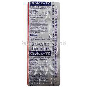 Ciplox-TZ, Ciprofloxacin 500mg and Tinidazole 600mg Tablet Strip Information