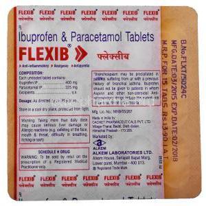 Flexib, Ibuprofen 400mg and Paracetamol 325mg Tablet Strip Information