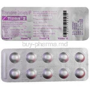 Tizan 2, Generic Zanaflex, Tizanidine 2mg Tablet Strip Information