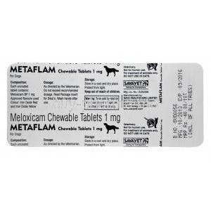 Metaflam Chewable Tablets for Dogs, Meloxicam 1mg Tablet Strip Information