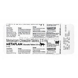 Metaflam Chewable Tablets for Dogs, Meloxicam 2.5mg Tablet Strip Information