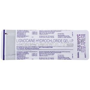 Lox, Lignocaine 2% 30gm Gel Packaging Information