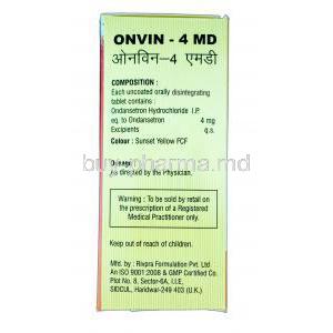Onvin -4 MD, Generic  Zofran, Ondansetron 4mg Orally Disintegrating tablets composition
