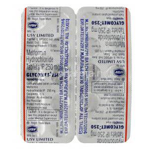 Glycomet, Metformin 250mg blister pack.jpg