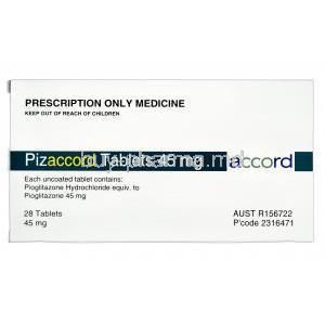 Pizaccord, Generic Actos, Pioglitazone 45mg Box