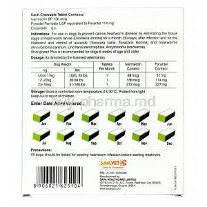 Strongheart Plus, Ivermectin and Pyrantel Chewable Tablets for Medium Size Dogs 12 to 22kg Box Information