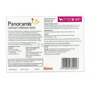 Panoramis Chewable Tablets for Dogs 2.3 to 4.5kg, Spinosad 140mg and Milbemycin 2.3mg Box Information