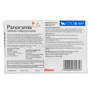 Panoramis Chewable Tablets for Dogs 18.1 to 27kg, Spinosad 810mg and Milbemycin 13.5mg Box Information