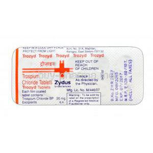 Trozyd, Generic Sanctura, Trospium Chloride 20mg blister pack information