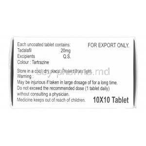 Tadasoft, Generic Cialis, Tadalafil 20 soft Tablet box