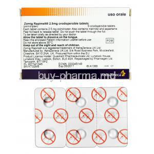 Zomig, Zolmitriptan 2.5mg orodispersible tablet