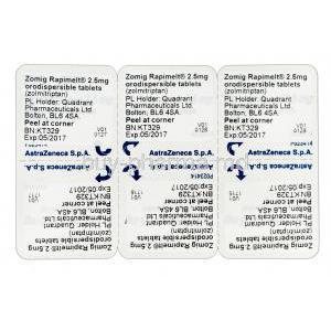 Zomig, Zolmitriptan 2.5mg orodispersible tablet packaging information