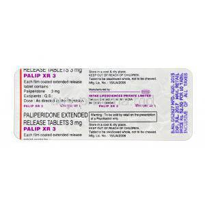 Palip XR 3,  Generic Invega, Paliperidone XR 3mg blister packaging