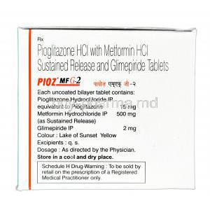 Pioz MF G-2, Glimepiride 2mg Pioglitazone 15mg Metformin 500 mg Sustained release composition