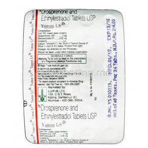 Yamini LS, Generic Yaz, Drospirenone 3mg Ethinyl Estradiol 0.02mg blister packaging