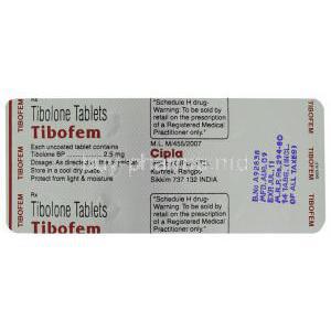 Generic  Livial, Tibolone 2.5 mg blister behind