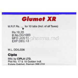 Generic Glucophage, Metformin XR 500 mg manufacturing info