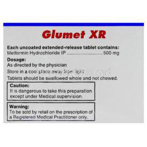 Generic Glucophage, Metformin XR 500 mg warning