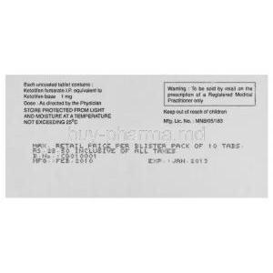 Generic  Zaditen, Ketotifen Fumarate 1  mg manufacturer info