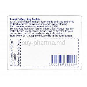 Frumil, Furosemide 40mg, Amiloride 5mg box information