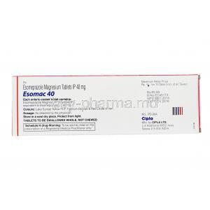 Esomac 40, Generic Nexium, Esomeprazole 40mg Box Information