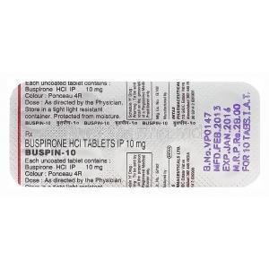 Buspin, Buspirone Hydrochloride 10mg Blister Pack Information