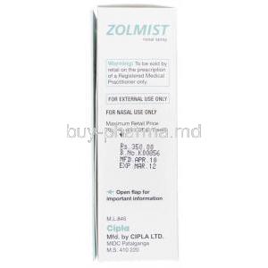 Zolmist Nasal Spray, Zolmitriptan Manufacturer Information