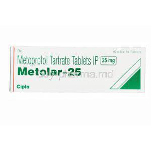 Metolar-25, Generic Lopressor, Metoprolol Tartrate 25mg Box