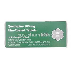 Quetiapine, Generic Seroquel, Quetiapine 100mg Box Manufacturer Lupin