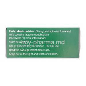 Quetiapine, Generic Seroquel, Quetiapine 100mg Box Information