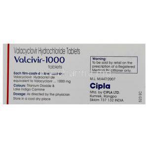 Valcivir, Valaciclovir 1000 mg information