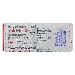 Valcivir, Valaciclovir 500 mg Blister pack info