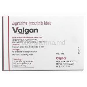 Valgan, Valganciclovir 450 mg box information