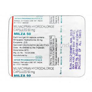 Milza 50, Generic Savella, Milnacipran Hcl 50mg Capsule Strip Information