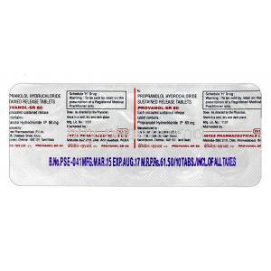 Provanol-SR 80, Generic Inderal, Propranolol Hcl 80mg Sustained Release Tablet Strip Information