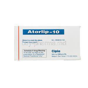 Atorlip-10, Generic Lipitor, Atorvastatin 10mg Box Manufacturer Cipla