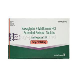 Kombiglyze XR, Saxagliptin 5mg and Metformin HCl Extended Release 1000mg Box