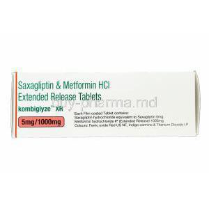Kombiglyze XR, Saxagliptin 5mg and Metformin HCl Extended Release 1000mg Box Composition