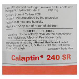 Calaptin SR, Verapamil 240 mg box information