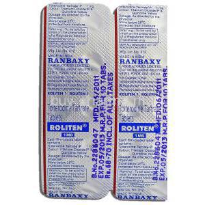 Roliten, Tolterodine Tartrate, 1 mg, Strip description