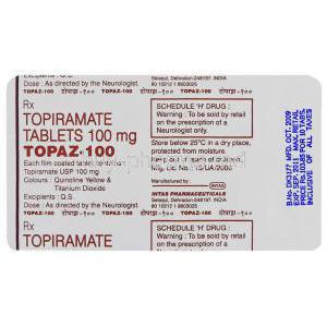 Topaz, , Topiramate  100 mg Tablet